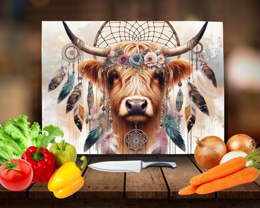 Bohemian Hippie Cow Glass Cutting Board - My Store