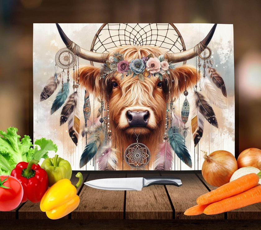Bohemian Hippie Cow Glass Cutting Board - My Store