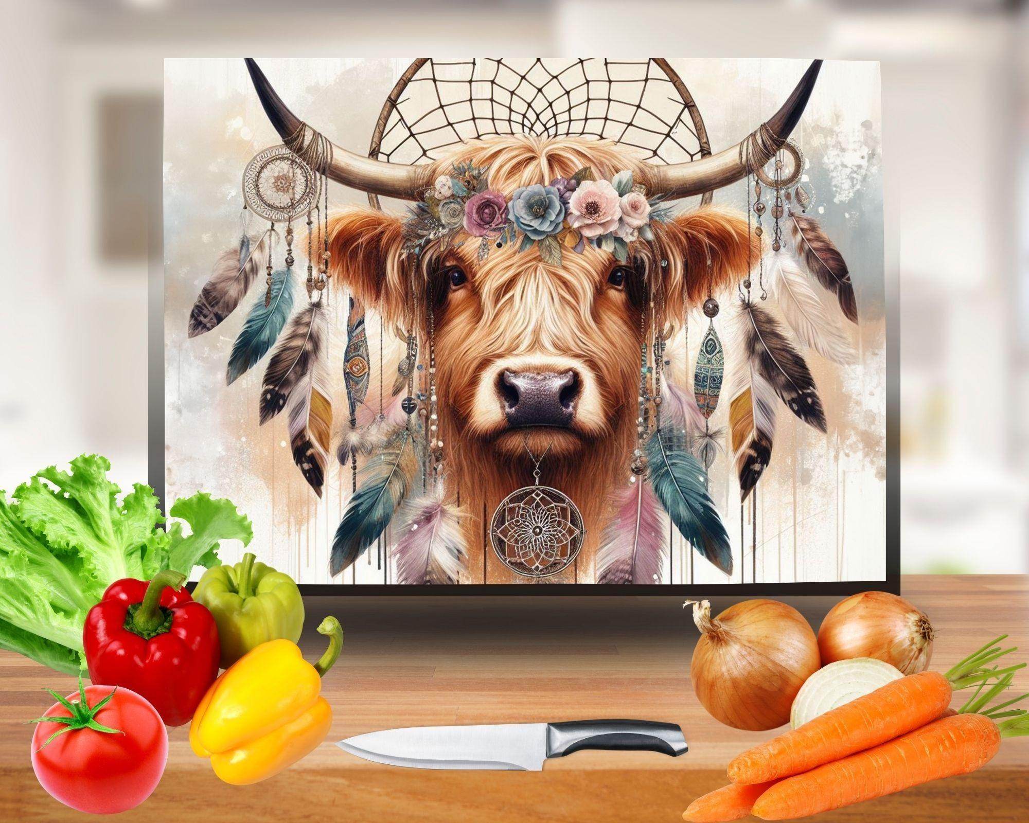 Bohemian Hippie Cow Glass Cutting Board - My Store