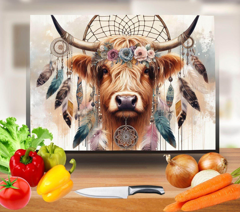 Bohemian Hippie Cow Glass Cutting Board - My Store