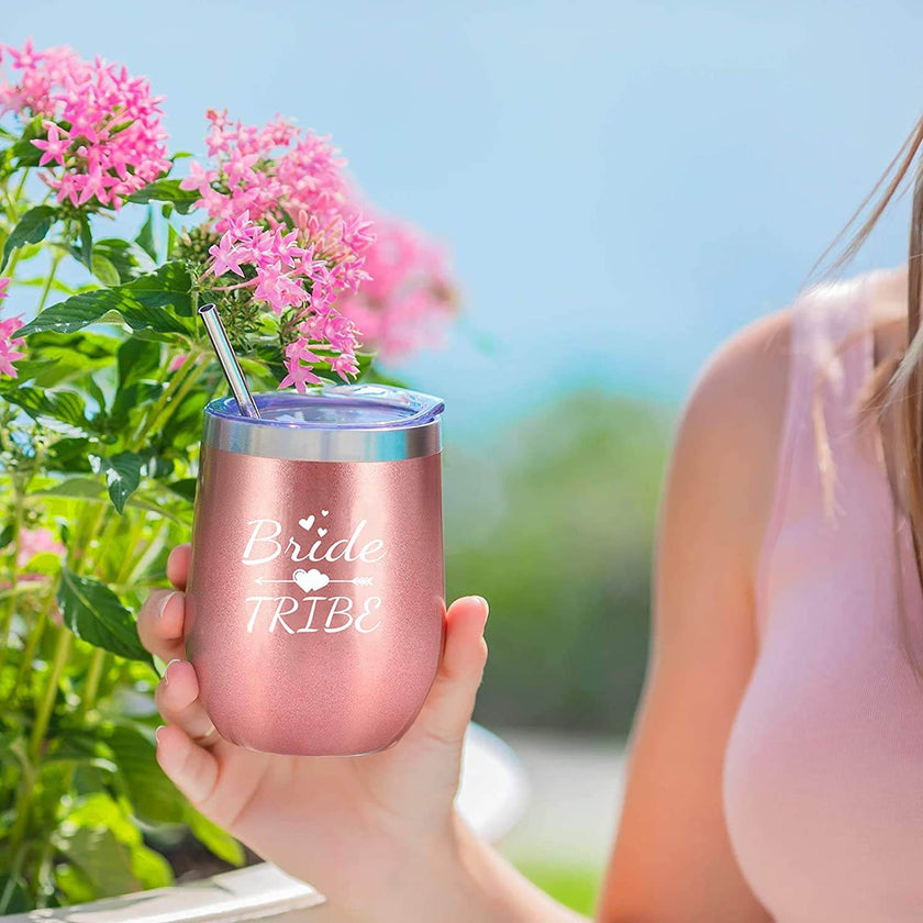 Bride Tribe Stainless Steel Wine Tumblers 12 Oz Bridesmaid Tumbler 6 Pack - My Store