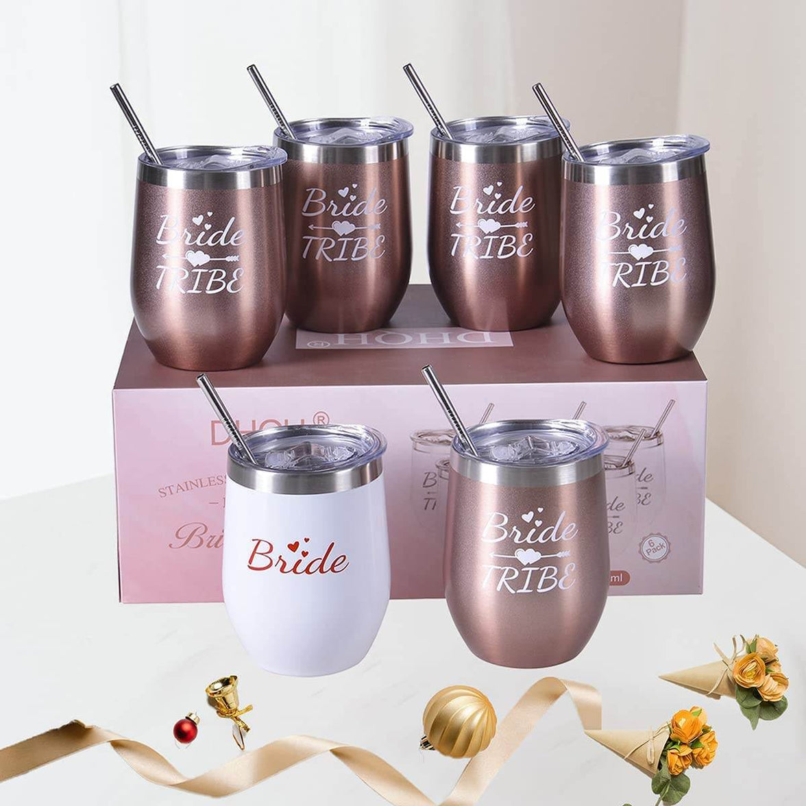 Bride Tribe Stainless Steel Wine Tumblers 12 Oz Bridesmaid Tumbler 6 Pack - My Store