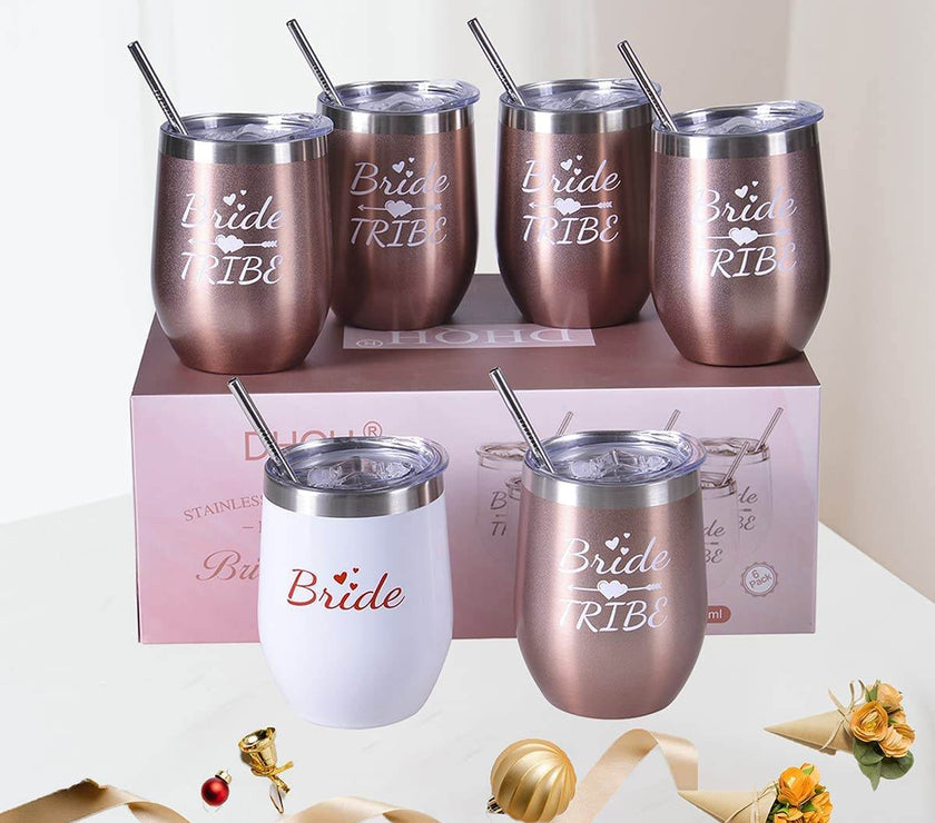 Bride Tribe Stainless Steel Wine Tumblers 12 Oz Bridesmaid Tumbler 6 Pack - My Store