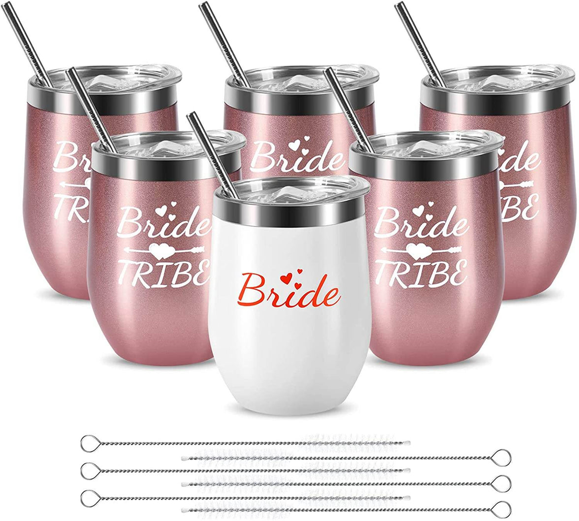 Bride Tribe Stainless Steel Wine Tumblers 12 Oz Bridesmaid Tumbler 6 Pack - My Store