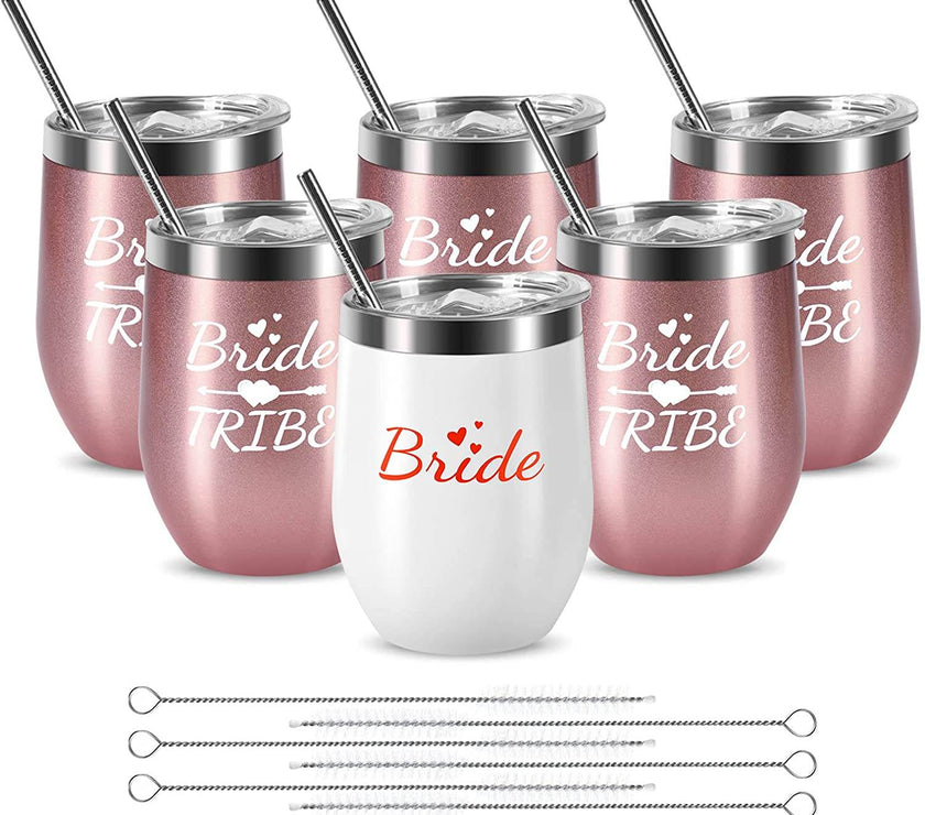 Bride Tribe Stainless Steel Wine Tumblers 12 Oz Bridesmaid Tumbler 6 Pack - My Store
