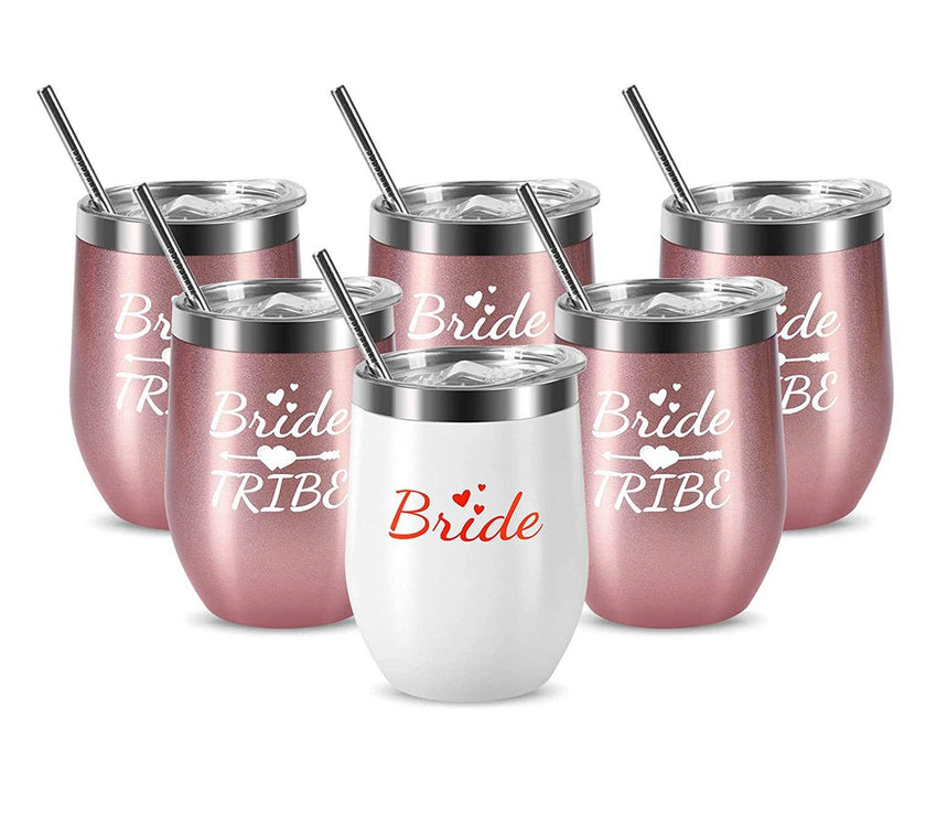 Bride Tribe Stainless Steel Wine Tumblers 12 Oz Bridesmaid Tumbler 6 Pack - My Store