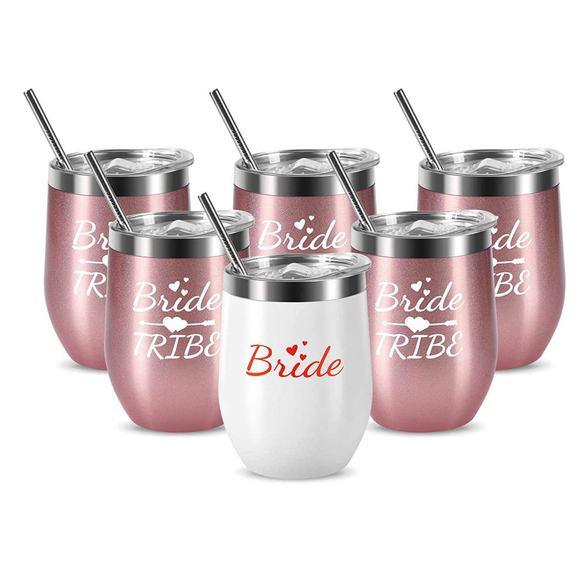 Bride Tribe Stainless Steel Wine Tumblers 12 Oz Bridesmaid Tumbler 6 Pack - My Store