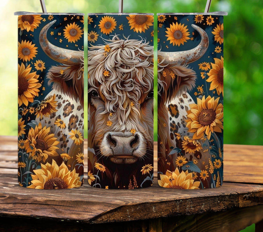 Bull with Sunflowers Tumbler 20oz | Insulated Travel Cup, Durable Stainless Steel, Perfect Gift for Cowgirls & Sunflower Lovers - My Store