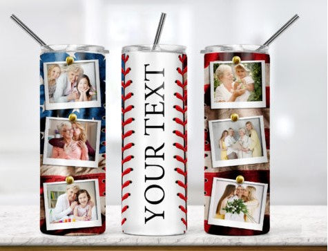 Baseball American Flag 20oz Tumbler with text & 6 Pictures image 0
