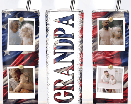 Papa, Dad or Grandpa American Flag Tumbler with 4 Pics image 2