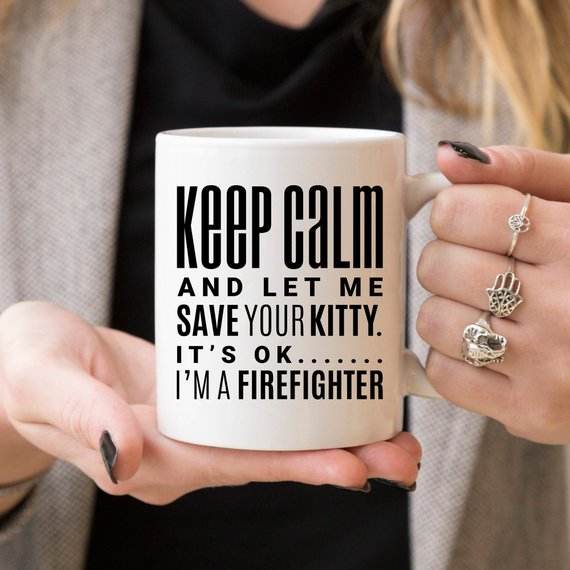 Fireman Firefighter Save The Kitty Mug, - My Store