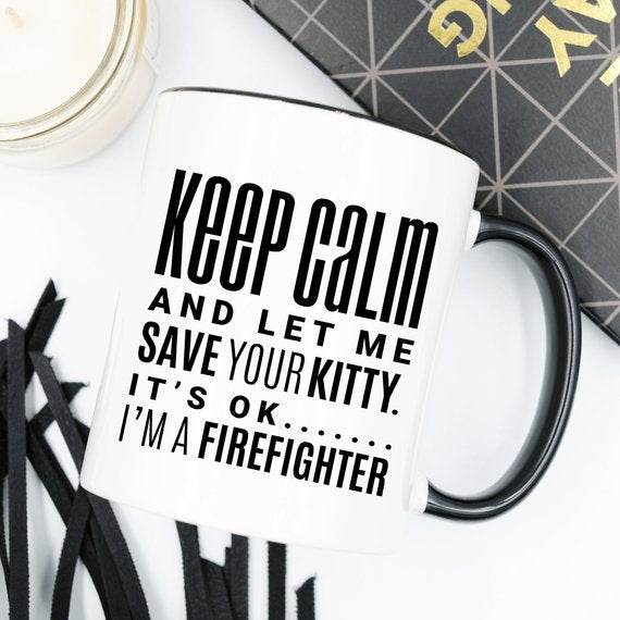 Fireman Firefighter Save The Kitty Mug, - My Store