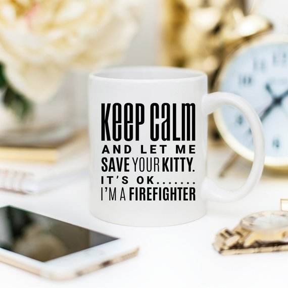 Fireman Firefighter Save The Kitty Mug, - My Store
