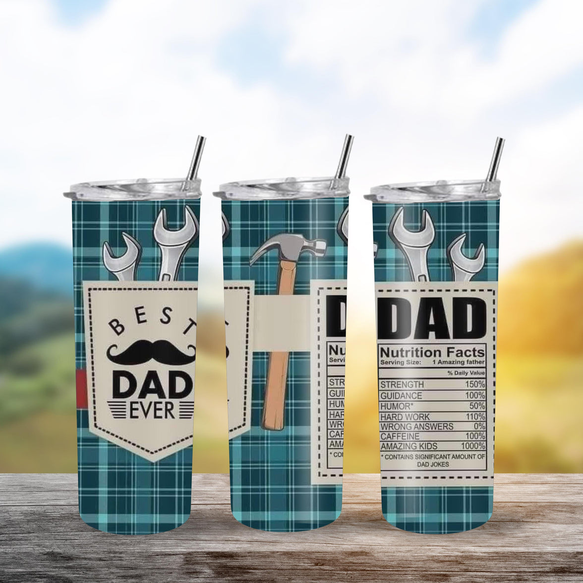 Best Dad Ever 20 oz Tumbler with Nutritional Facts Design – Fathers Day Gift for Dad, Coffee & Tea Travel Cup, Funny Gift for Dad