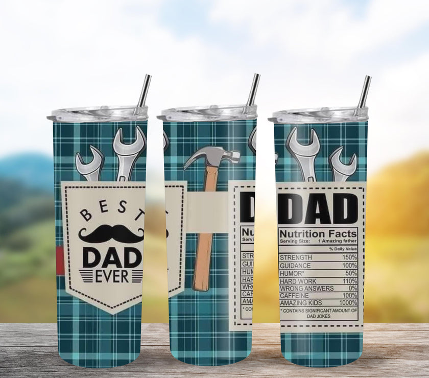 Best Dad Ever 20 oz Tumbler with Nutritional Facts Design – Fathers Day Gift for Dad, Coffee & Tea Travel Cup, Funny Gift for Dad