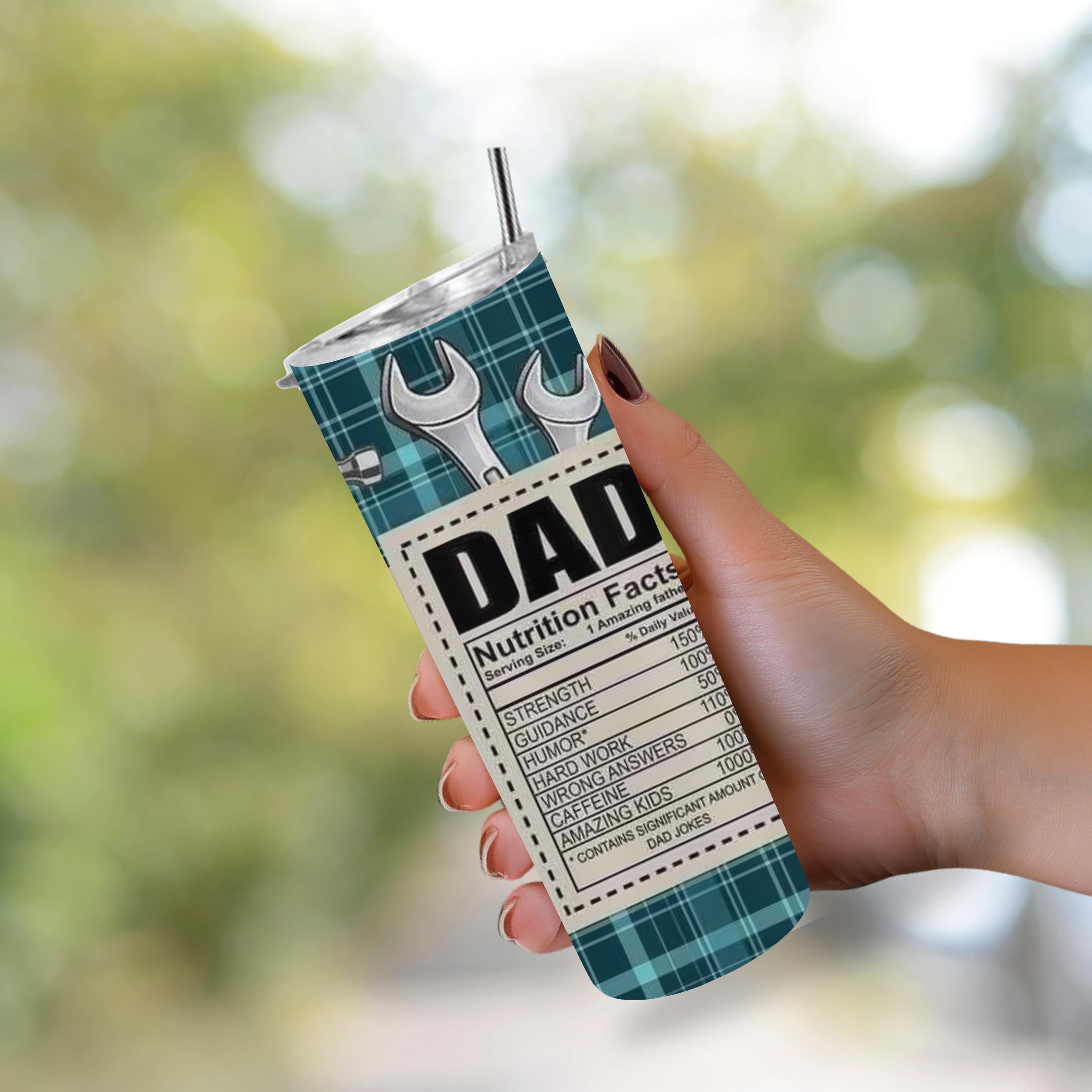 Best Dad Ever 20 oz Tumbler with Nutritional Facts Design – Fathers Day Gift for Dad, Coffee & Tea Travel Cup, Funny Gift for Dad