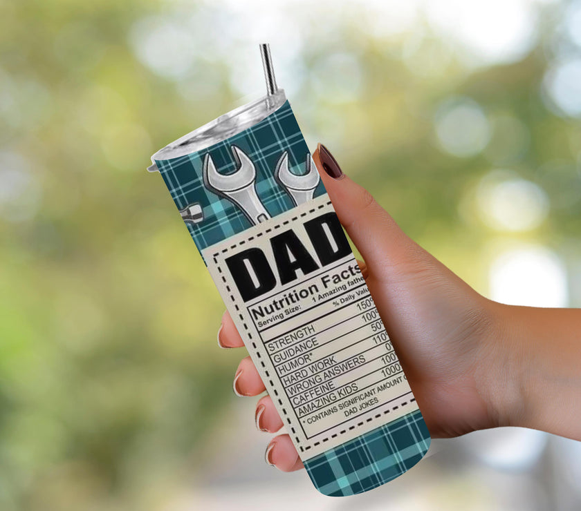 Best Dad Ever 20 oz Tumbler with Nutritional Facts Design – Fathers Day Gift for Dad, Coffee & Tea Travel Cup, Funny Gift for Dad