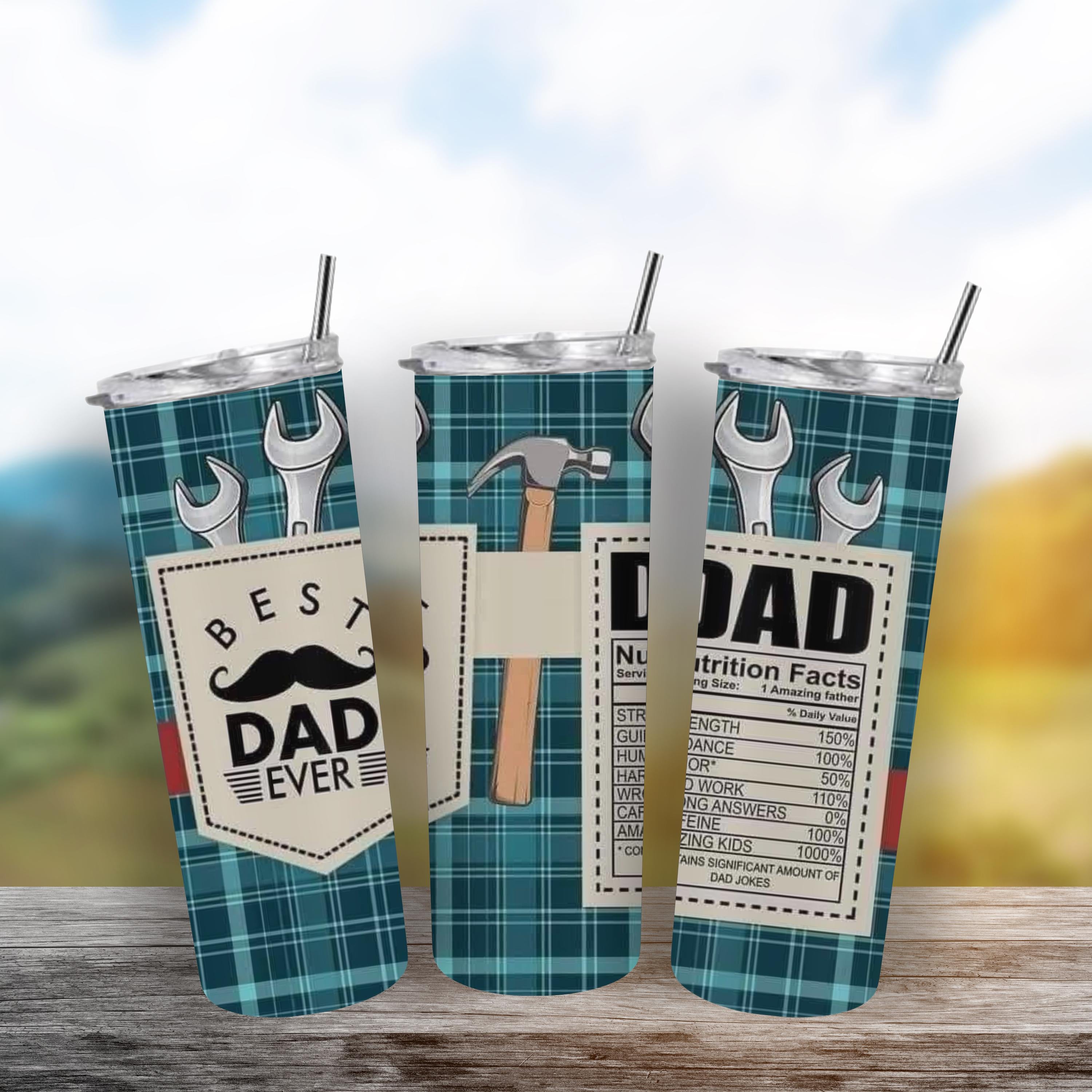 Best Dad Ever 20 oz Tumbler with Nutritional Facts Design – Fathers Day Gift for Dad, Coffee & Tea Travel Cup, Funny Gift for Dad