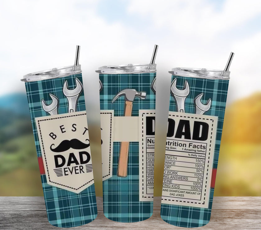 Best Dad Ever 20 oz Tumbler with Nutritional Facts Design – Fathers Day Gift for Dad, Coffee & Tea Travel Cup, Funny Gift for Dad