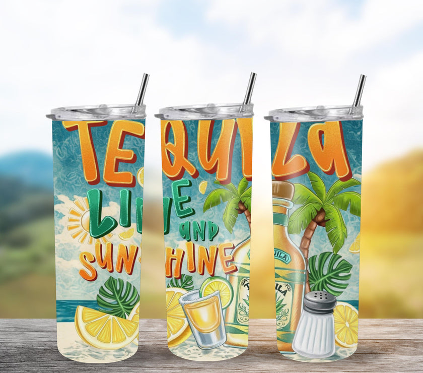 Tequila Lime and Sunshine 20oz Tumbler – Insulated Stainless Steel Cup for Cold & Hot Drinks, Perfect Gift for Summer and Outdoor Use