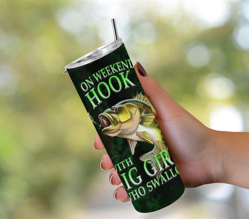 Father's Day Tumbler with Fish Species Chart - Funny "On Weekends I Hook Up with Big Girls Who Swallow" Gift