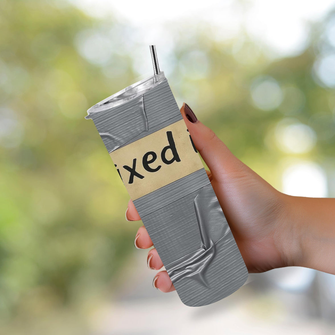 Duct Tape Funny Tumbler 20oz - "Fixed It" Insulated Travel Mug, Great Gift for Men, Husband, Dad, Handyman Cup