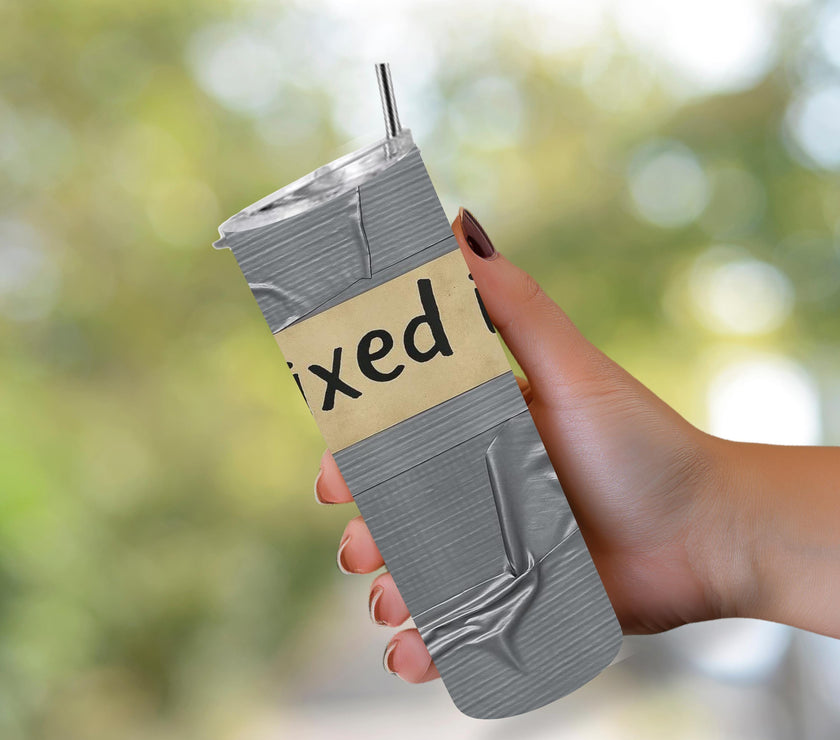Duct Tape Funny Tumbler 20oz - "Fixed It" Insulated Travel Mug, Great Gift for Men, Husband, Dad, Handyman Cup