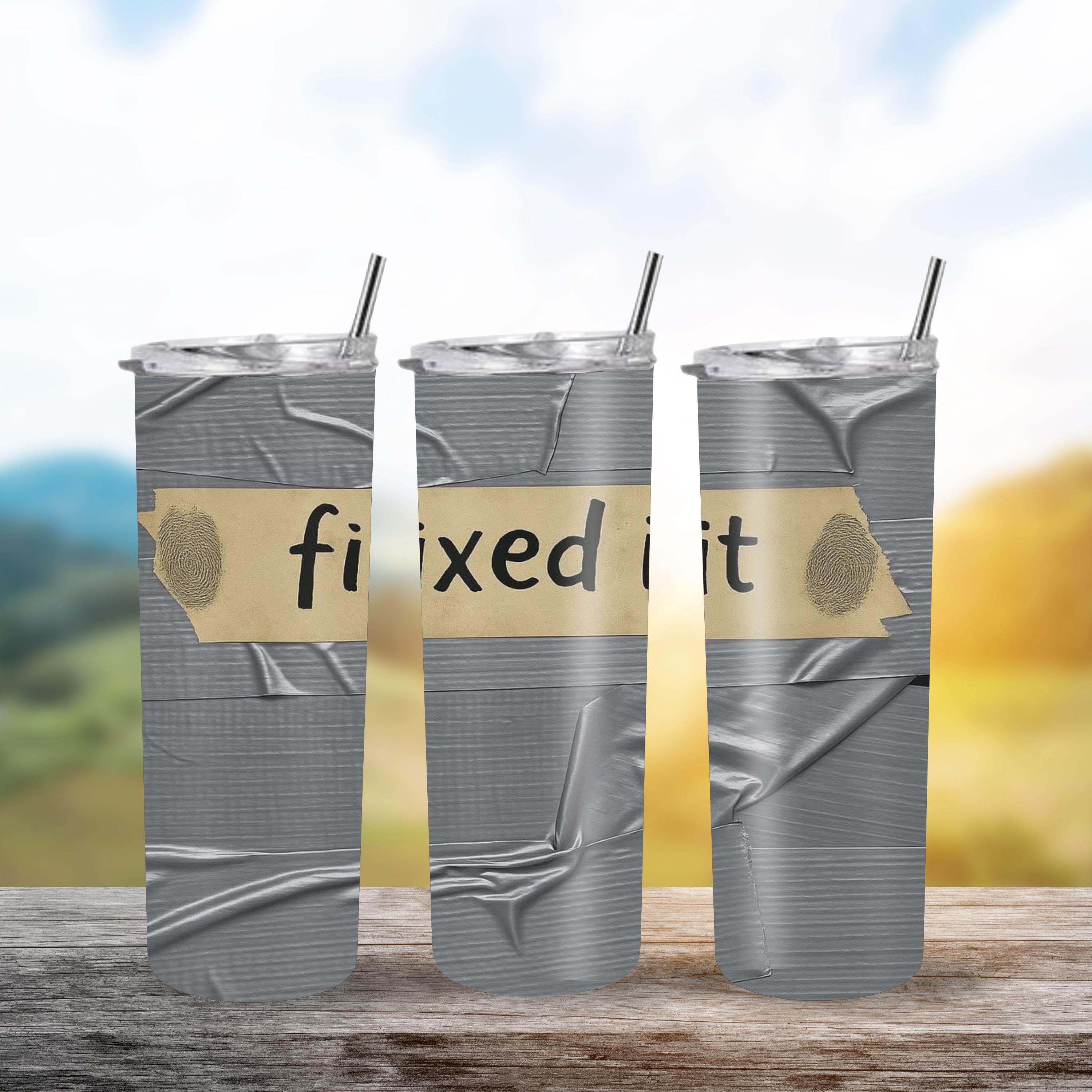 Duct Tape Funny Tumbler 20oz - "Fixed It" Insulated Travel Mug, Great Gift for Men, Husband, Dad, Handyman Cup