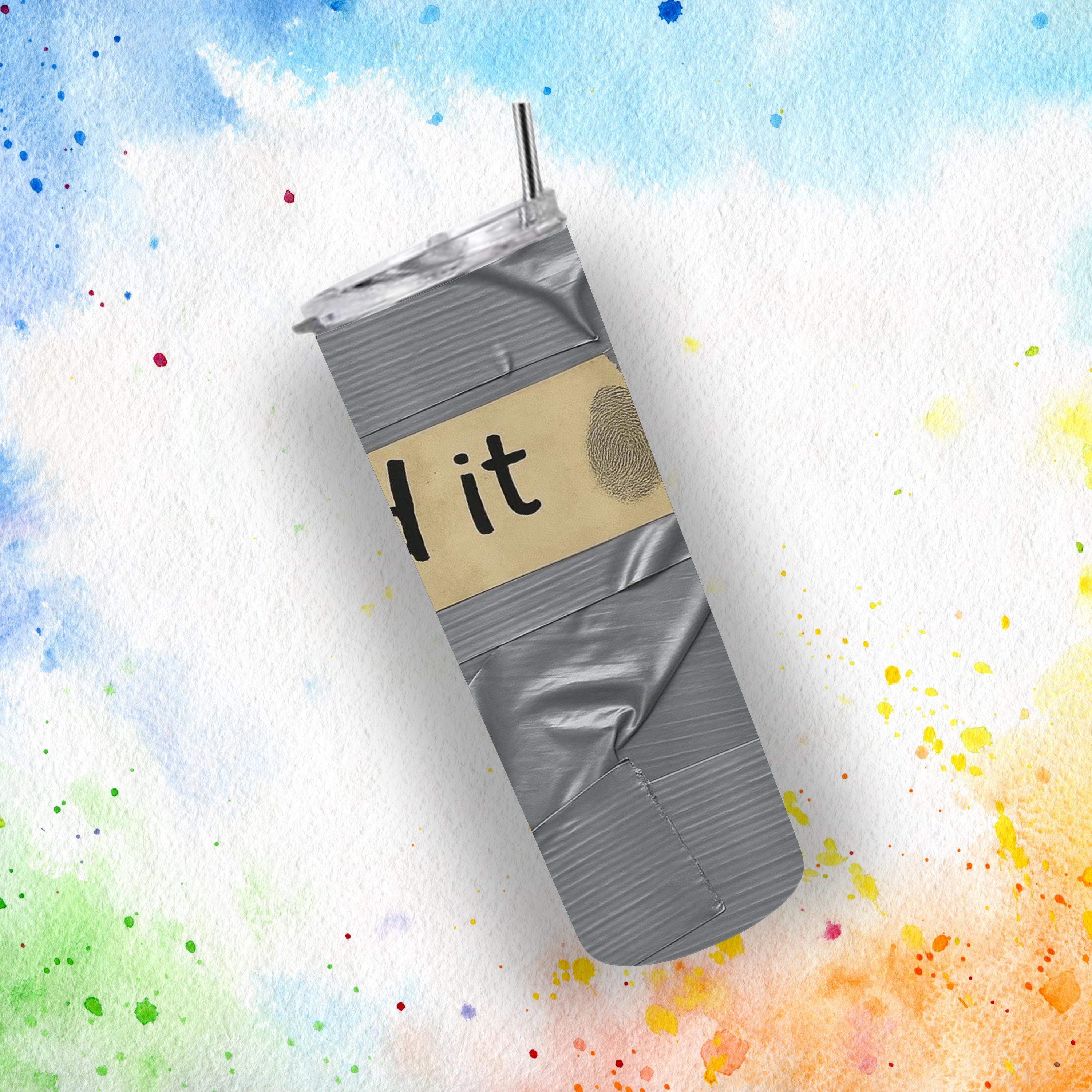 Duct Tape Funny Tumbler 20oz - "Fixed It" Insulated Travel Mug, Great Gift for Men, Husband, Dad, Handyman Cup