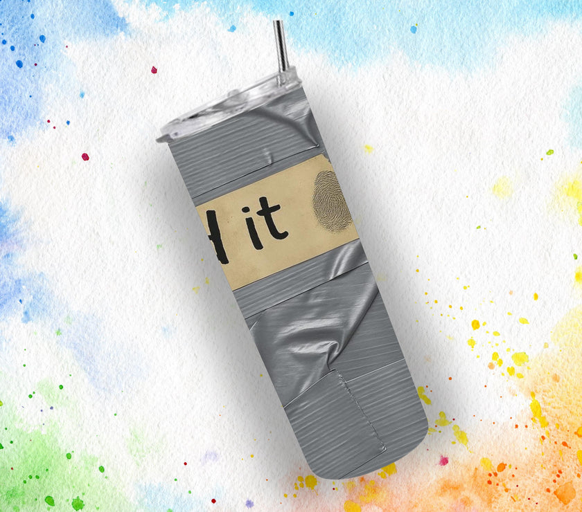 Duct Tape Funny Tumbler 20oz - "Fixed It" Insulated Travel Mug, Great Gift for Men, Husband, Dad, Handyman Cup