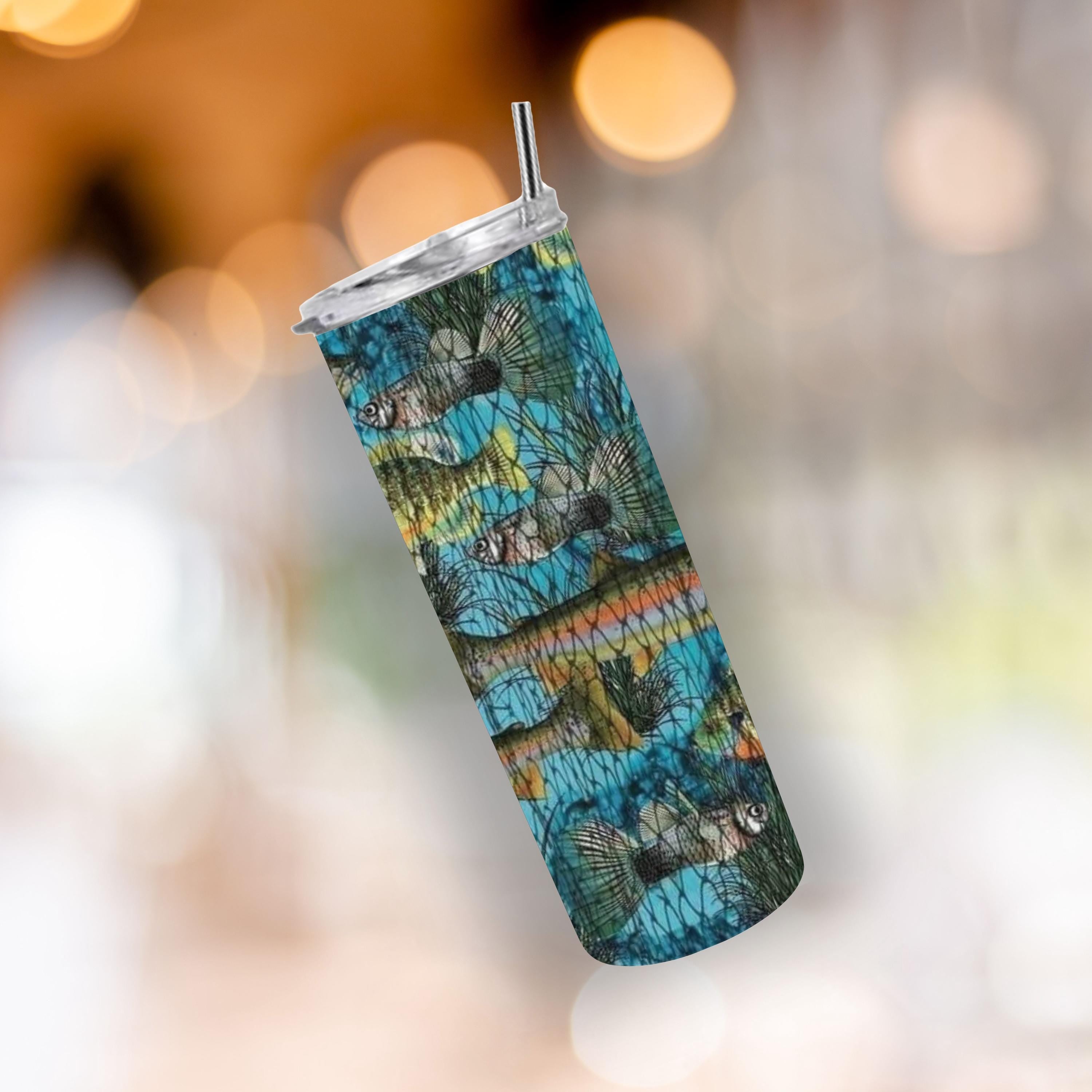 20oz Skinny Tumbler Daddy Fish Cup - Personalized Stainless Steel Insulated Travel Mug for Men, Gift for Dad, Spill Proof Drinkware