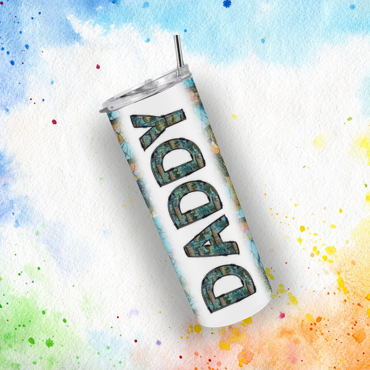 20oz Skinny Tumbler Daddy Fish Cup - Personalized Stainless Steel Insulated Travel Mug for Men, Gift for Dad, Spill Proof Drinkware