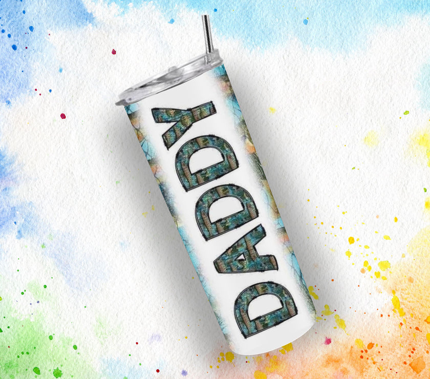 20oz Skinny Tumbler Daddy Fish Cup - Personalized Stainless Steel Insulated Travel Mug for Men, Gift for Dad, Spill Proof Drinkware