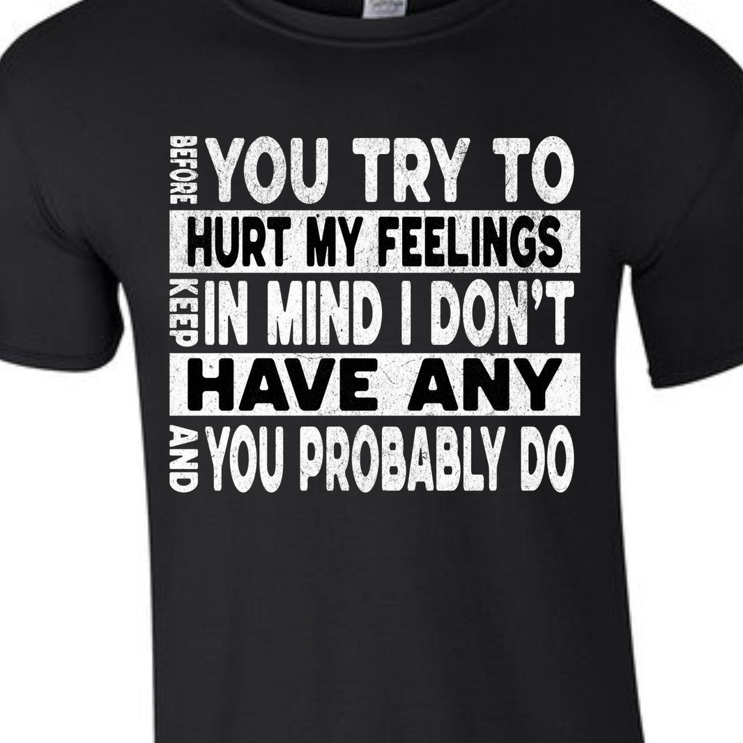 Funny Sarcastic Unisex Shirt - Before You Try to Hurt My Feelings Tee, Humorous Quote Top, Sarcasm Gift for Men & Women