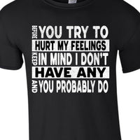 Funny Sarcastic Unisex Shirt - Before You Try to Hurt My Feelings Tee, Humorous Quote Top, Sarcasm Gift for Men & Women