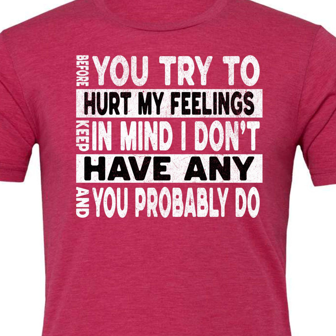 Funny Sarcastic Unisex Shirt - Before You Try to Hurt My Feelings Tee, Humorous Quote Top, Sarcasm Gift for Men & Women