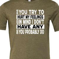Funny Sarcastic Unisex Shirt - Before You Try to Hurt My Feelings Tee, Humorous Quote Top, Sarcasm Gift for Men & Women