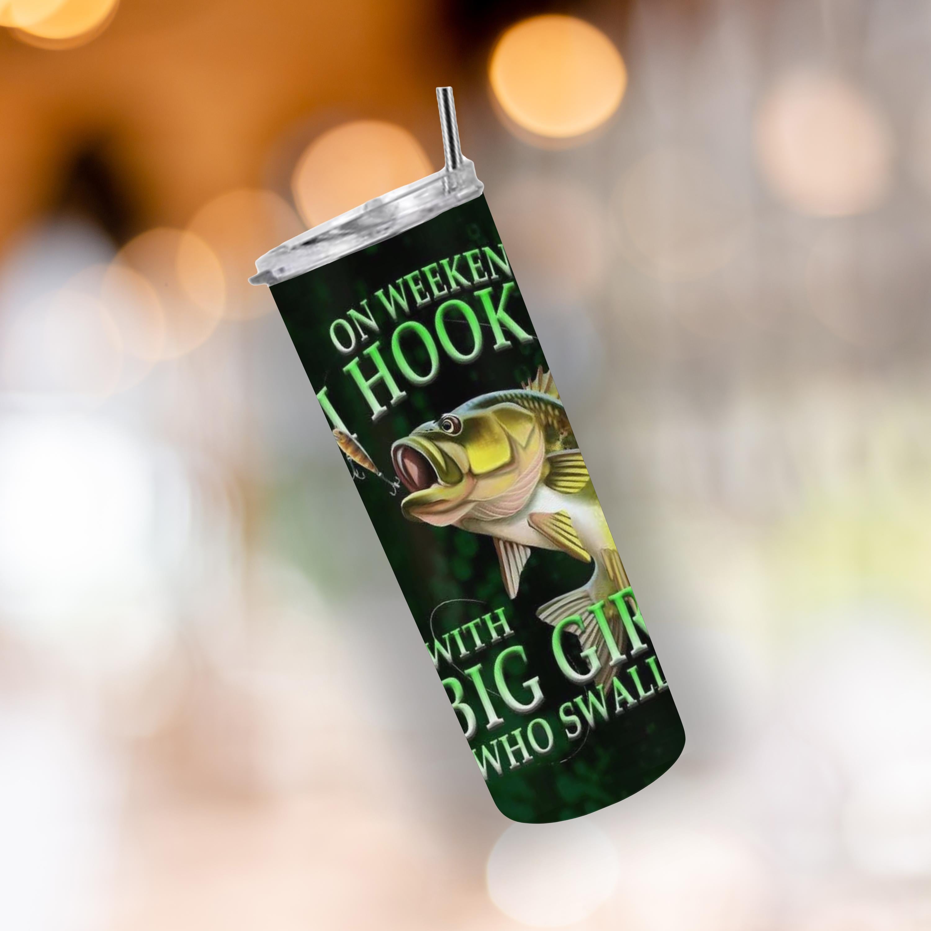 Father's Day Tumbler with Fish Species Chart - Funny "On Weekends I Hook Up with Big Girls Who Swallow" Gift