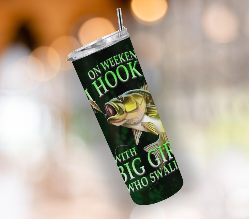 Father's Day Tumbler with Fish Species Chart - Funny "On Weekends I Hook Up with Big Girls Who Swallow" Gift