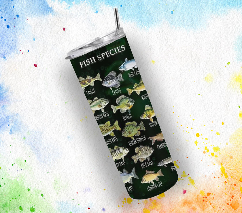 Father's Day Tumbler with Fish Species Chart - Funny "On Weekends I Hook Up with Big Girls Who Swallow" Gift