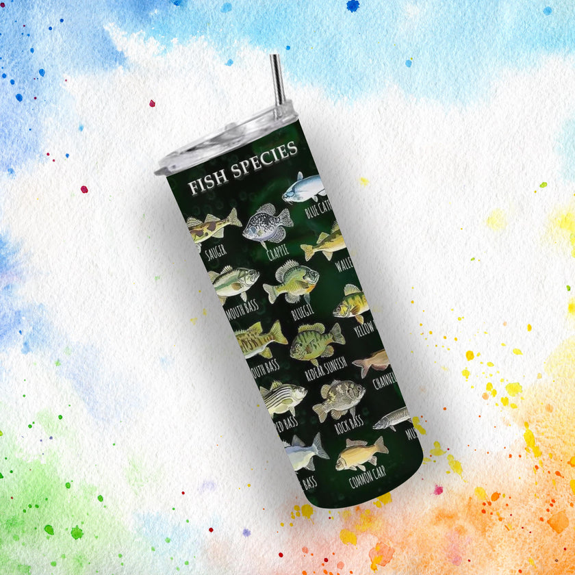 Father's Day Tumbler with Fish Species Chart - Funny "On Weekends I Hook Up with Big Girls Who Swallow" Gift