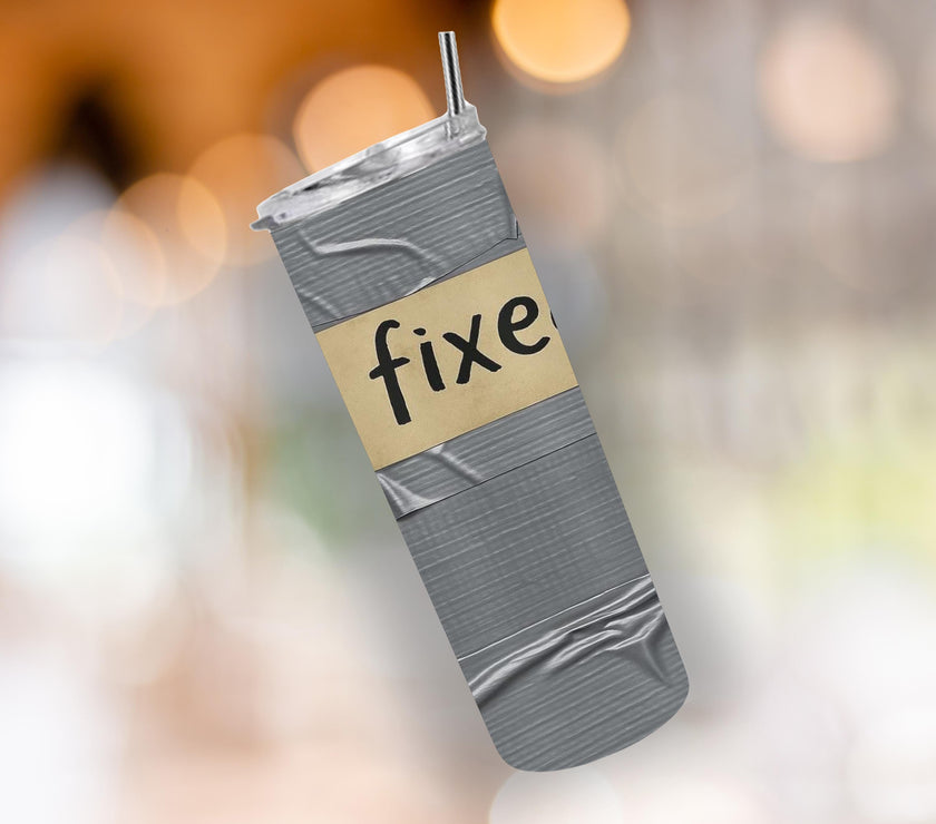 Duct Tape Funny Tumbler 20oz - "Fixed It" Insulated Travel Mug, Great Gift for Men, Husband, Dad, Handyman Cup