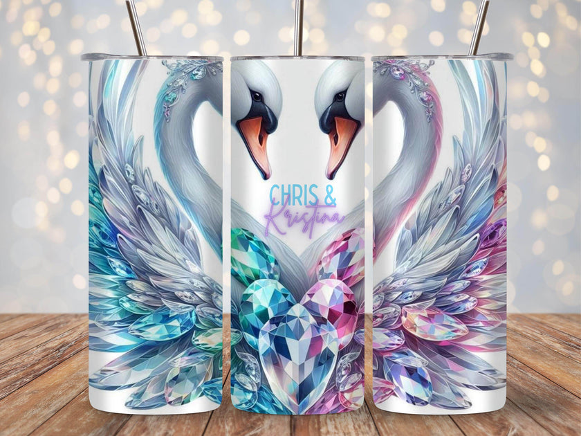 Jeweled In Love Swans 20oz Tumbler Personalized With Names – Romantic Couples Gift, Custom Drinkware, Wedding & Anniversary Keepsake - My Store