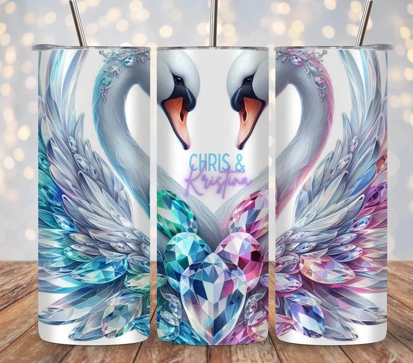 Jeweled In Love Swans 20oz Tumbler Personalized With Names – Romantic Couples Gift, Custom Drinkware, Wedding & Anniversary Keepsake - My Store