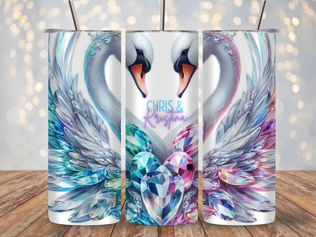 Jeweled In Love Swans 20oz Tumbler Personalized With Names – Romantic Couples Gift, Custom Drinkware, Wedding & Anniversary Keepsake - My Store