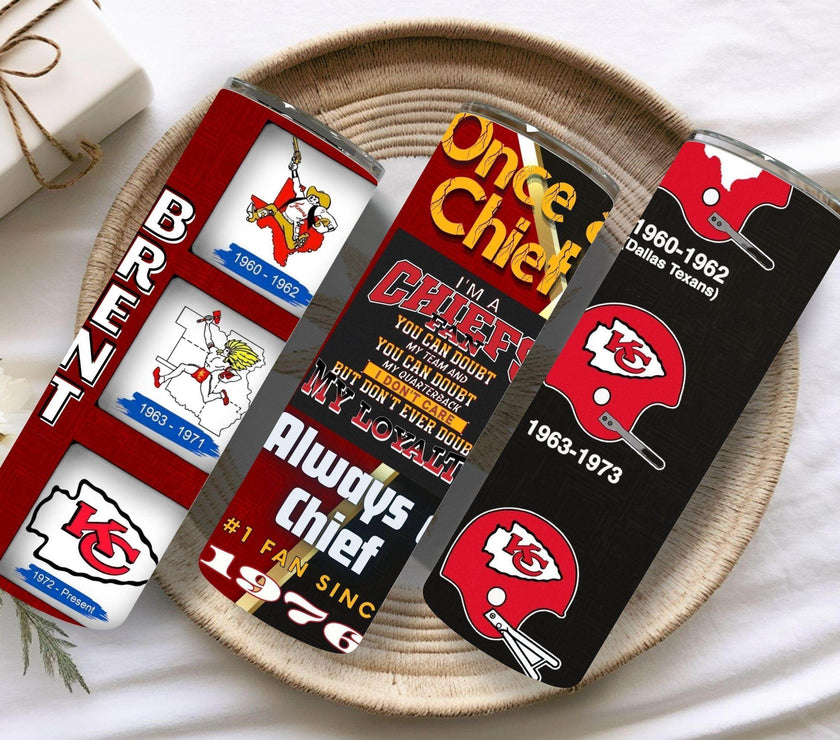 Kansas City Chiefs Tumbler 20oz Personalized with Logo History, Custom Name & Date - NFL Fan Gift, Durable Insulated Cup - My Store