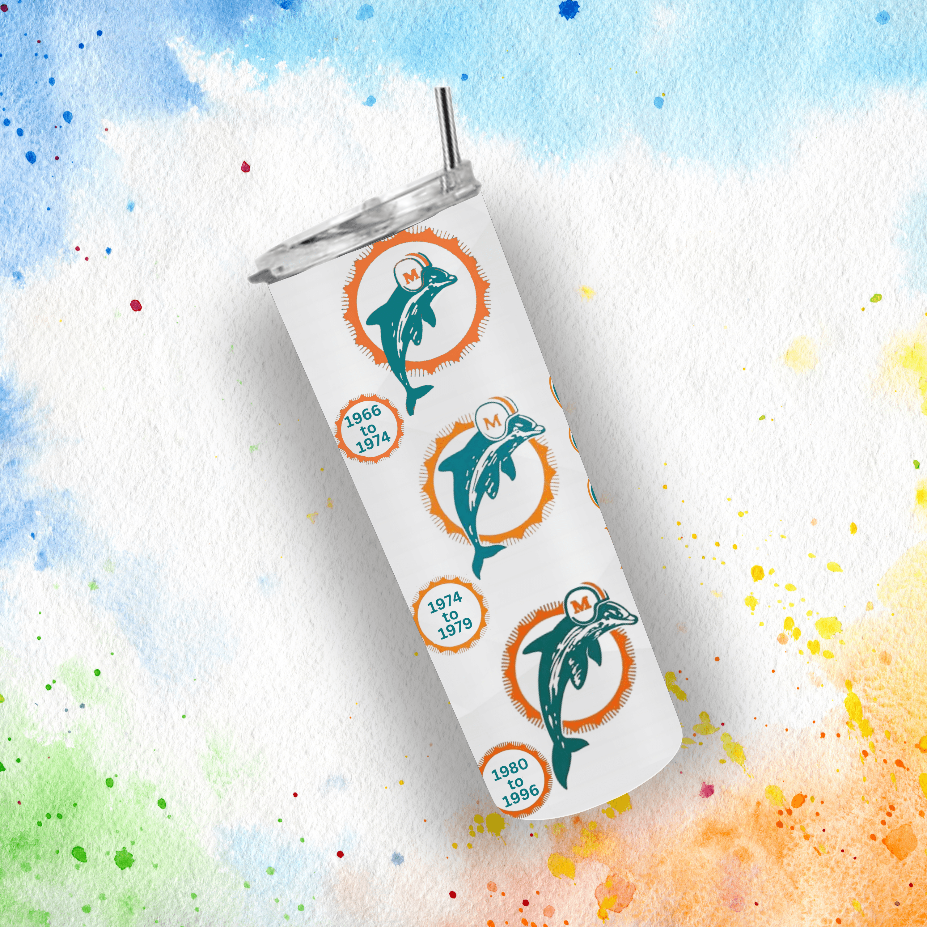 Miami Dolphin All Mascots Logos through the years 20oz Tumbler with your name and date - My Store