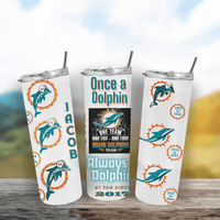 Miami Dolphin All Mascots Logos through the years 20oz Tumbler with your name and date - My Store
