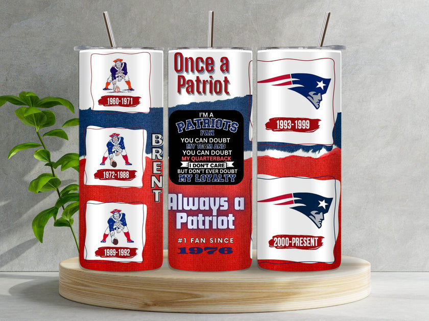 New England Patriots Mascot 20oz Tumbler Personalized with Name & Date - Custom Patriots Gift for Fans - My Store