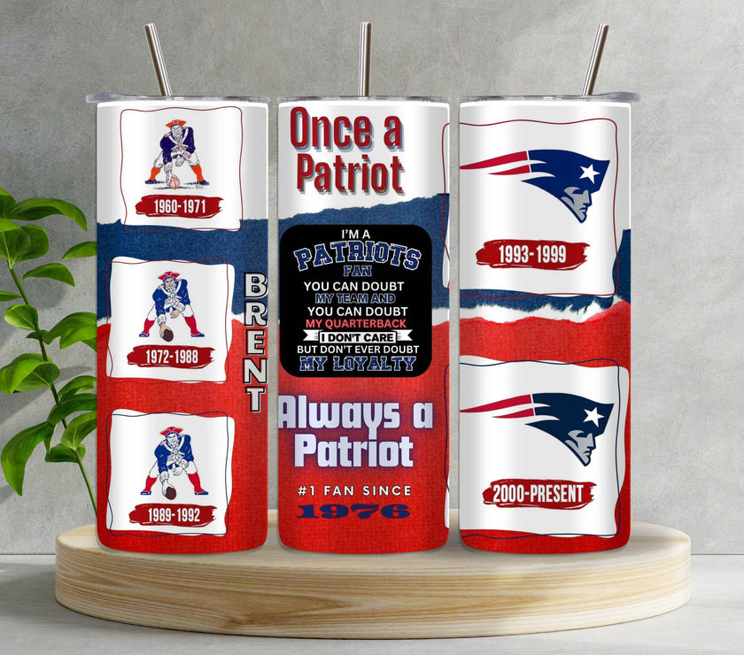 New England Patriots Mascot 20oz Tumbler Personalized with Name & Date - Custom Patriots Gift for Fans - My Store